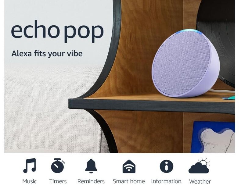 Compact Echo Pop smart speaker with Alexa for voice control in small spaces
