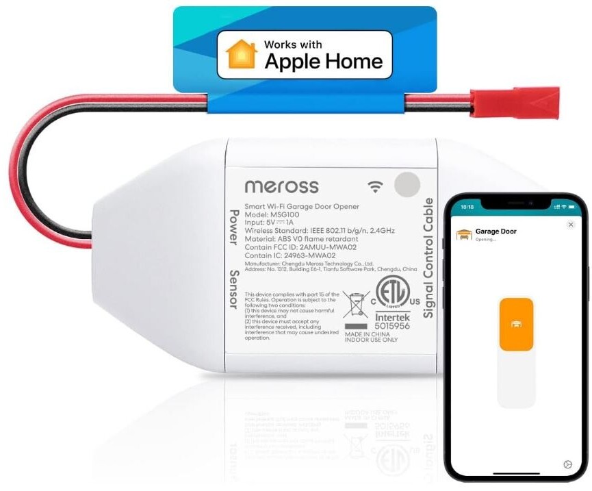 Meross smart garage door opener with remote control and real-time alerts via smartphone